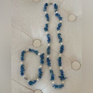 Blue and Pearl Beaded Jewelry Set